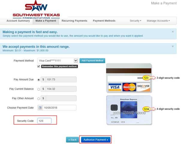 making a payment using a credit card